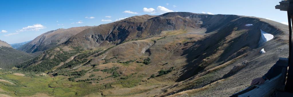 Fall River Cirque, 3/4 mile wide by 1/2 mile deep. The cirque was cut by the Fall River Glacier.